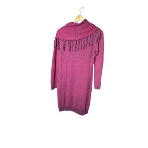 Romeo & Juliet Maroon and Black Long Sleeve  Fringe Collar Sweater Dress sz M